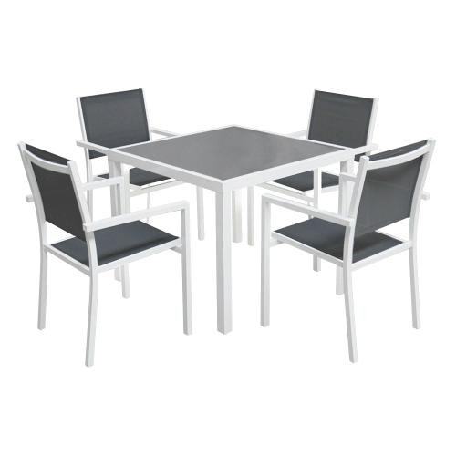 garden furniture in gray textilene 4 places white aluminum