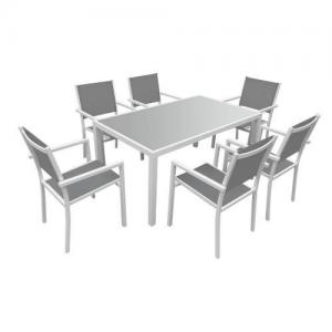 garden furniture in gray textilene 6 places white aluminum