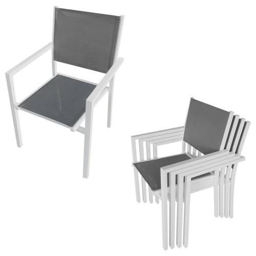 garden furniture in gray textilene 6 places white aluminum