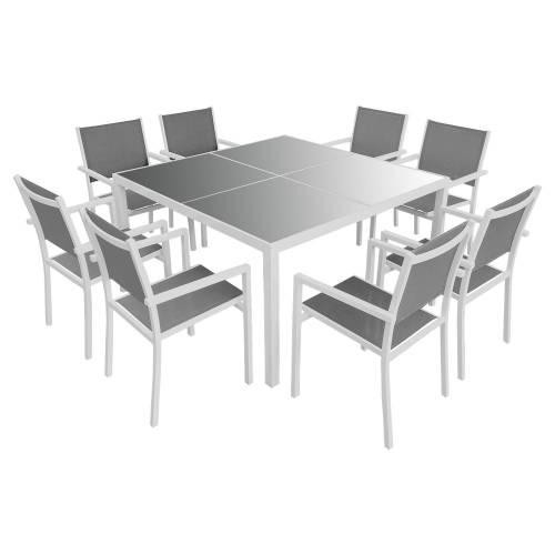 garden furniture in gray textilene 8 places white aluminum