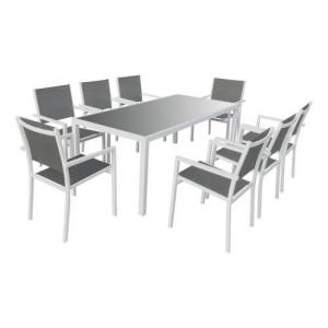 garden furniture with gray textilene 8 places white aluminum