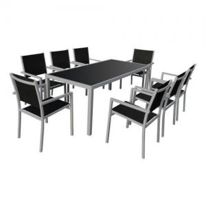 garden furnitures in black textilene 8 places gray aluminum