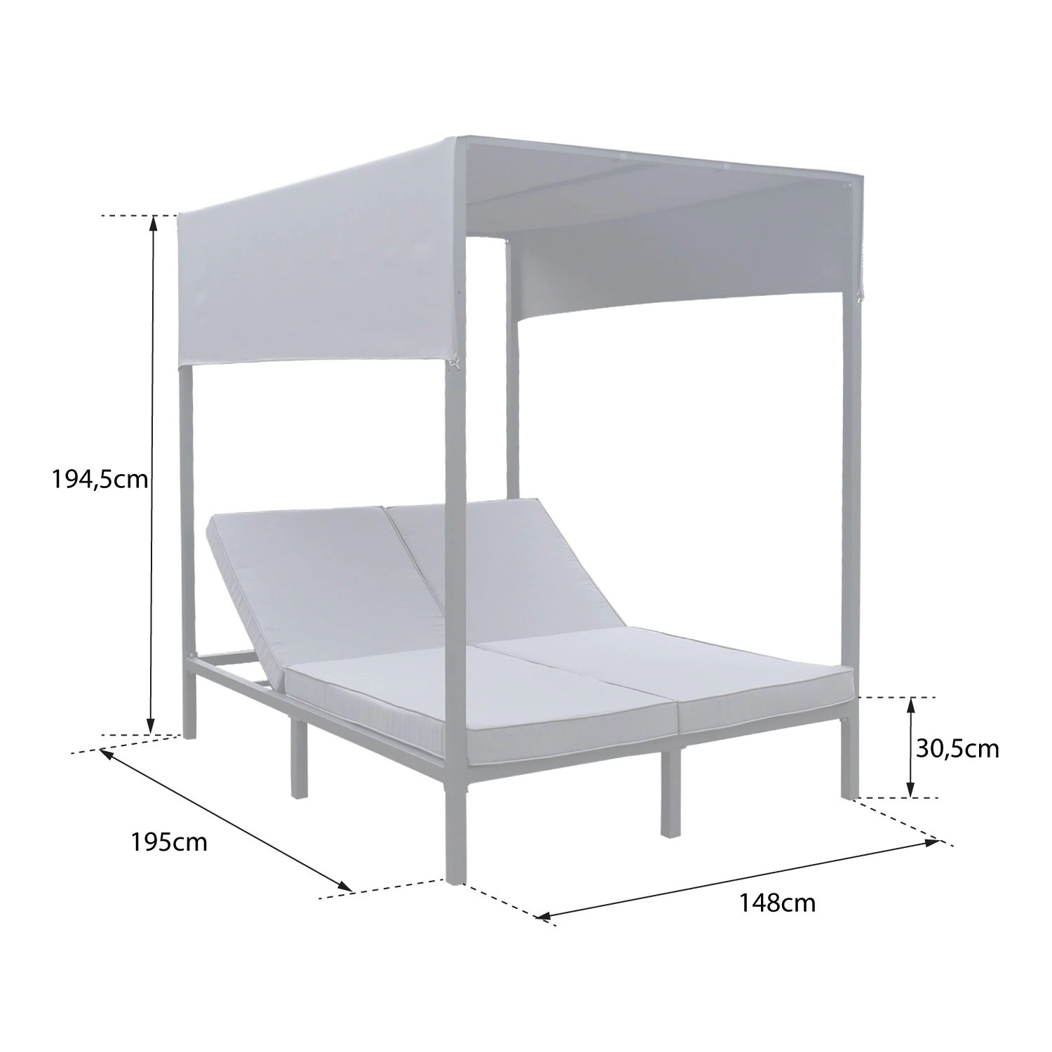 outdoor canopy bed white aluminium/grey cushions