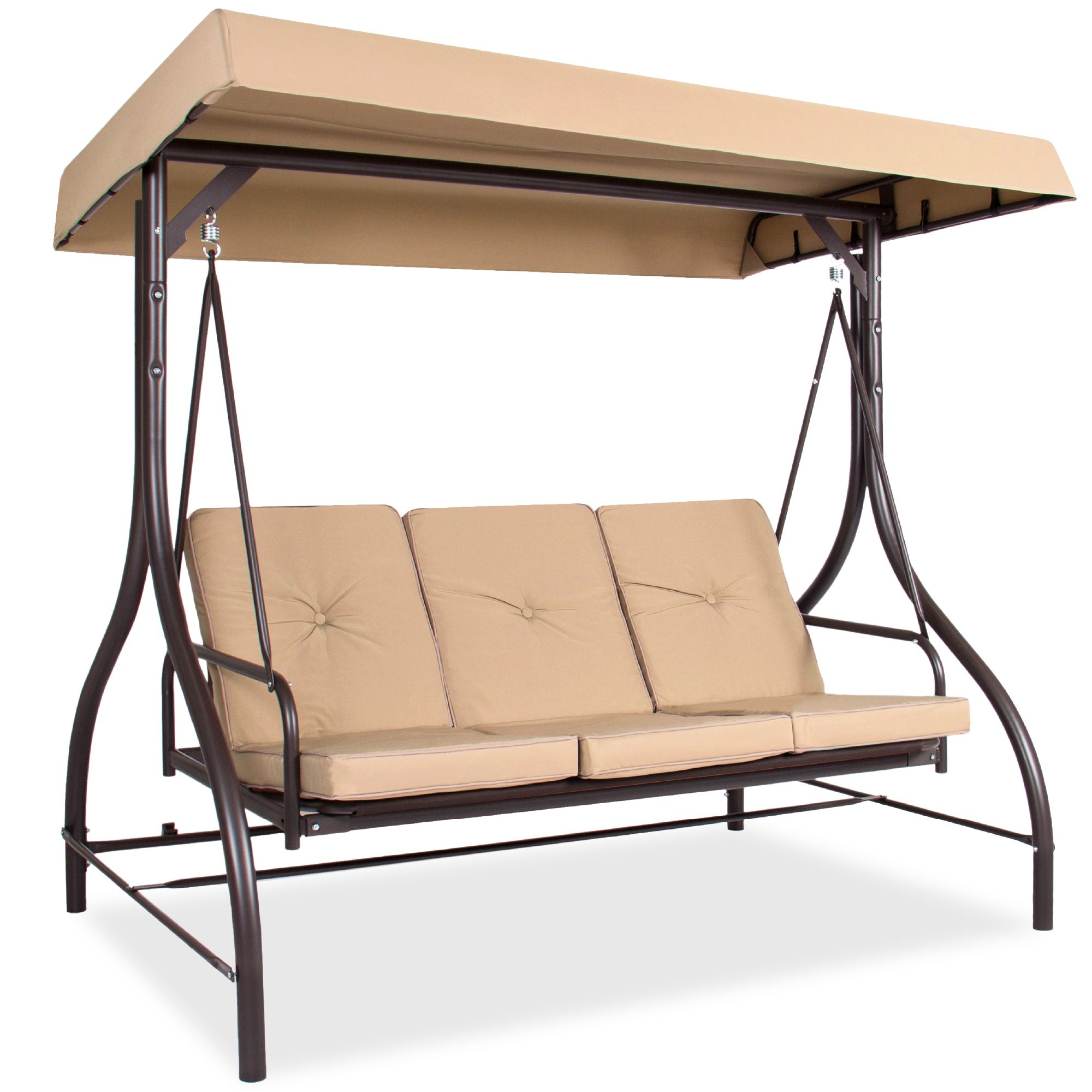 outdoor swing 2-seater steel patio swing with polyester sun shade,patio swing with canopy