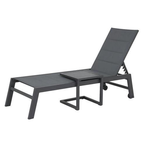 sunlounger and side table set in anthracite gray aluminum gray textilene