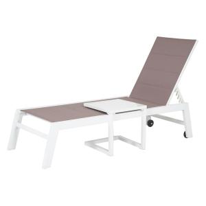 sunlounger and side table set in taupe white aluminum textilene