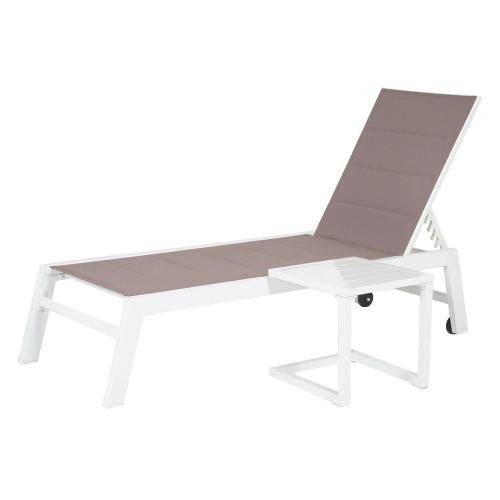 sunlounger and side table set in taupe white aluminum textilene