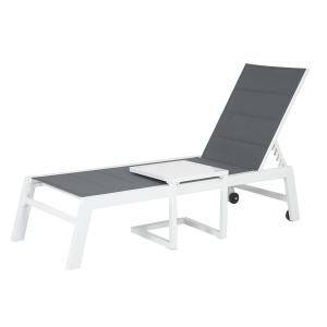 sunlounger and side table set in white aluminum gray textilene