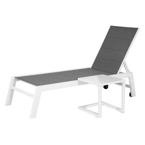 sunlounger and side table set in white aluminum gray textilene