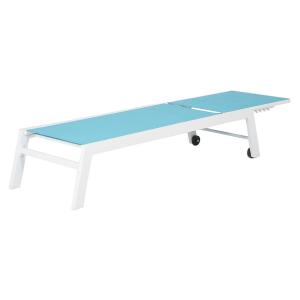 sunlounger in blue textilene white aluminum