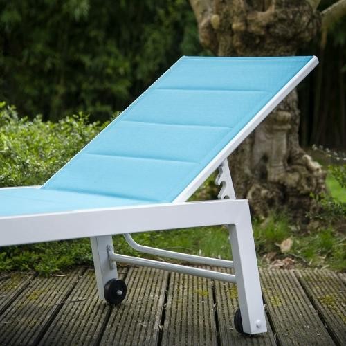 sunlounger in blue textilene white aluminum