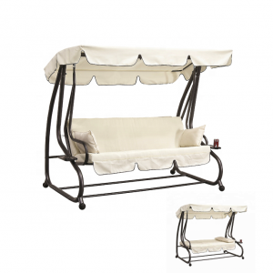 3-seater outdoor patio garden swing chair with bed function and hanging