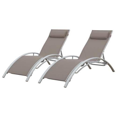 textilene deckchair set of 2 taupe textilene white structure